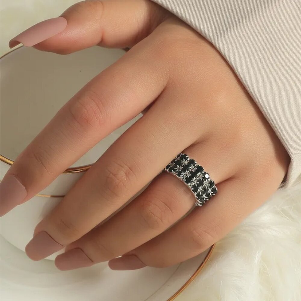 3/$35 Black Rhinestone Elastic Stretch Ring Stackable Diamond Stone Women